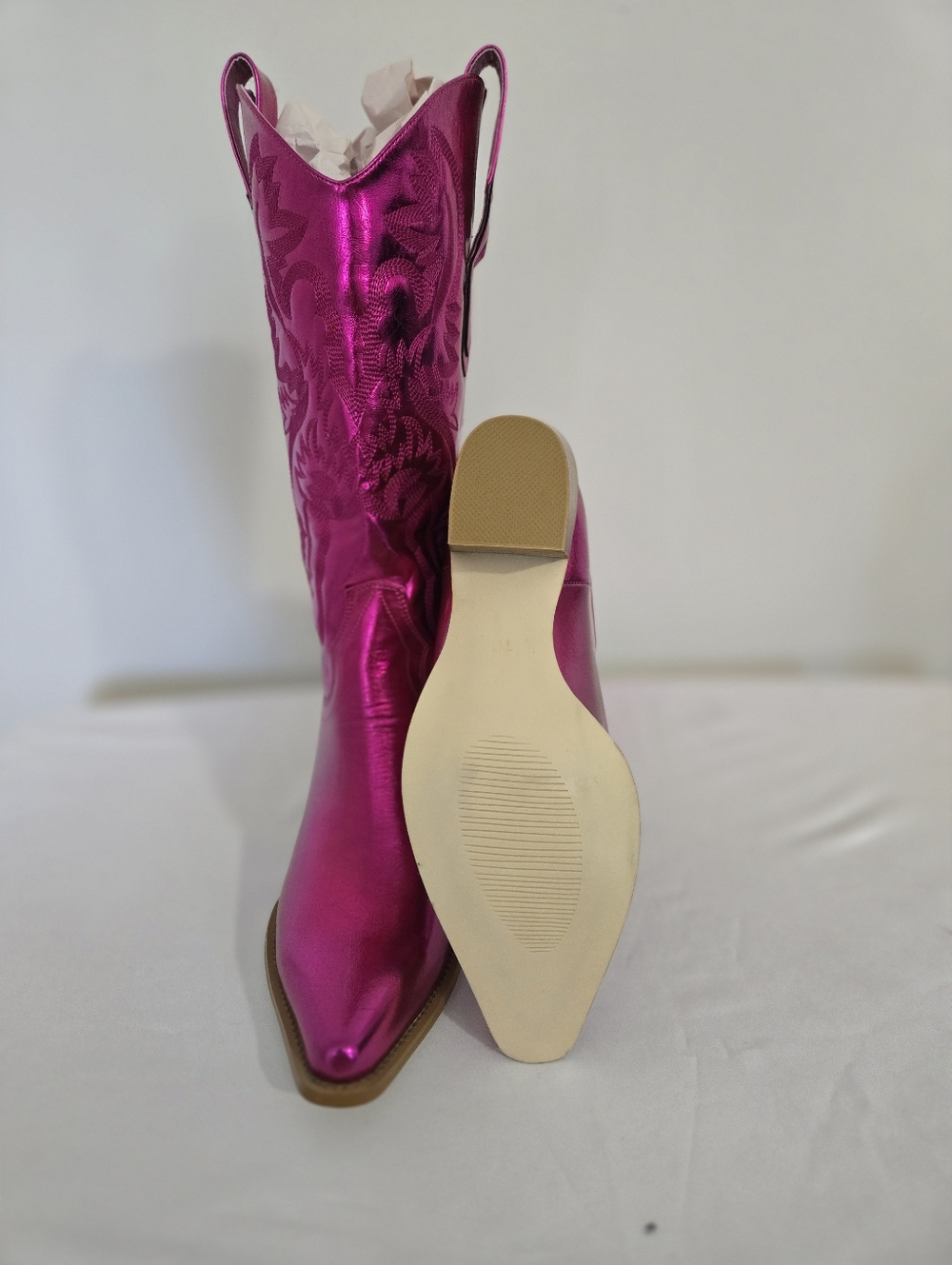 Metallic Pink Western Cowboy Boots - Women's Fashion Boots - Picture 5 of 5
